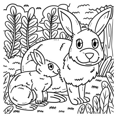 A cute and funny coloring page of a Mother Rabbit and Baby Rabbit. Provides hours of coloring fun for children. Color, this page is very easy. Suitable for little kids and toddlers.