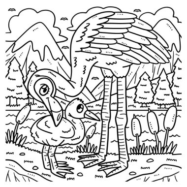 A cute and funny coloring page of a Mother Flamingo and a Baby Flamingo. Provides hours of coloring fun for children. Color, this page is very easy. Suitable for little kids and toddlers.