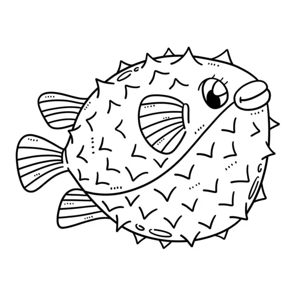 Cute Funny Coloring Page Mother Pufferfish Provides Hours Coloring Fun — Vetor de Stock