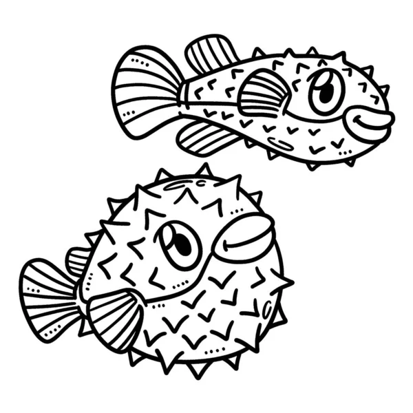 Μια Χαριτωμένη Και Αστεία Σελίδα Χρωματισμού Ενός Baby Pufferfish Παρέχει — Διανυσματικό Αρχείο