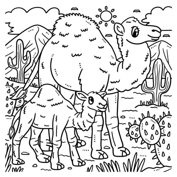 Cute Funny Coloring Page Mother Dromedary Baby Dromedary Provides Hours — Stockvector