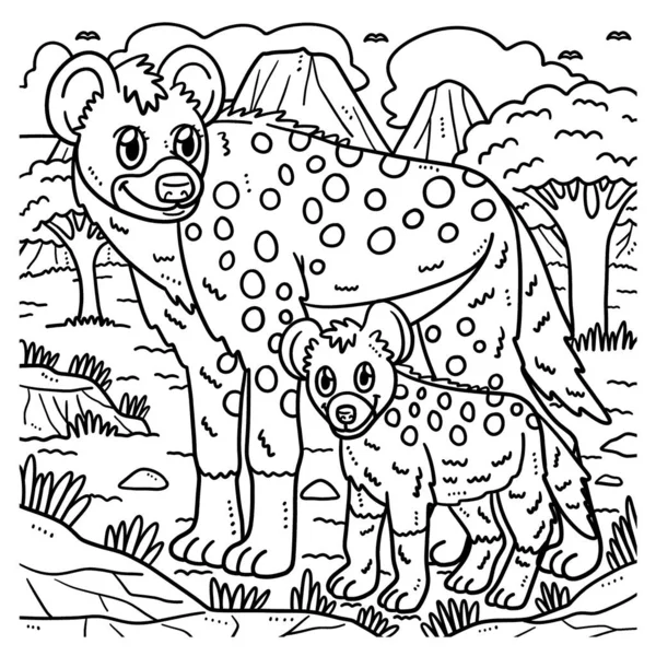 Cute Funny Coloring Page Mother Hyena Baby Hyena Provides Hours - Stok Vektor