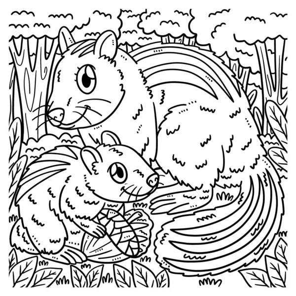 Cute Funny Coloring Page Mother Chipmunk Baby Chipmunk Provides Hours — Stock Vector