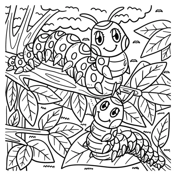 Cute Funny Coloring Page Mother Caterpillar Baby Caterpillar Provides Hours —  Vetores de Stock