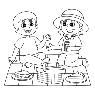 A cute and funny coloring page of a Spring Girl and Boy Having a Picnic. Provides hours of coloring fun for children. Color, this page is very easy. Suitable for little kids and toddlers.