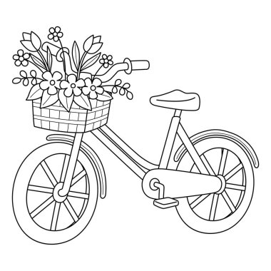 A cute and funny coloring page of a Spring Bike with Flowers. Provides hours of coloring fun for children. Color, this page is very easy. Suitable for little kids and toddlers.