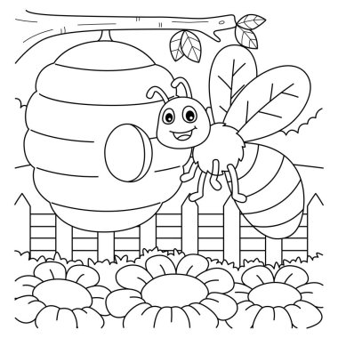 A cute and funny coloring page of a Spring Bee with a Beehive. Provides hours of coloring fun for children. Color, this page is very easy. Suitable for little kids and toddlers.