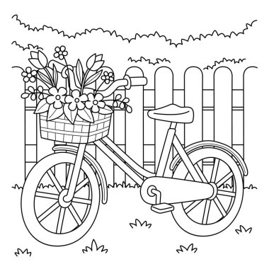A cute and funny coloring page of a Spring Bike with Flowers. Provides hours of coloring fun for children. Color, this page is very easy. Suitable for little kids and toddlers.