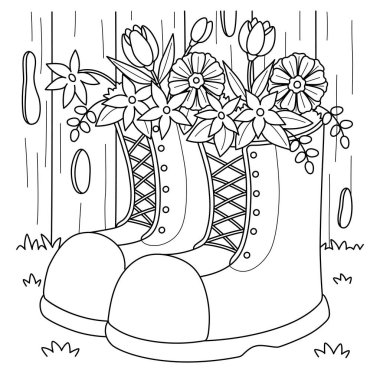 A cute and funny coloring page of Spring Boots with Flowers. Provides hours of coloring fun for children. Color, this page is very easy. Suitable for little kids and toddlers.