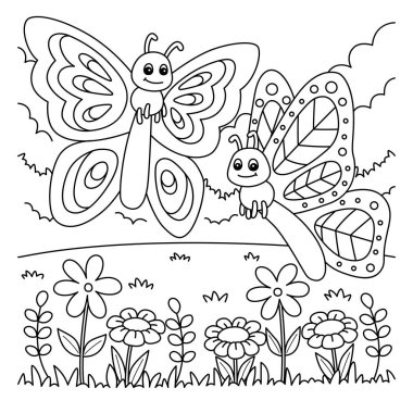 A cute and funny coloring page of Spring Two Butterflies. Provides hours of coloring fun for children. Color, this page is very easy. Suitable for little kids and toddlers.