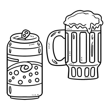 A cute and funny coloring page of a Beer Mug and Soda Can. Provides hours of coloring fun for children. Color, this page is very easy. Suitable for little kids and toddlers.