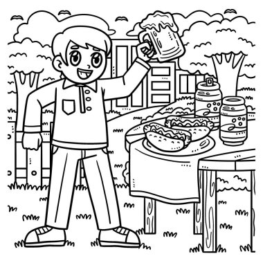 A cute and funny coloring page of a Dad Drinking Beer. Provides hours of coloring fun for children. Color, this page is very easy. Suitable for little kids and toddlers.