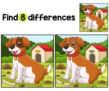 Find or spot the differences on this dog kids activity page. A funny and educational puzzle-matching game for children.
