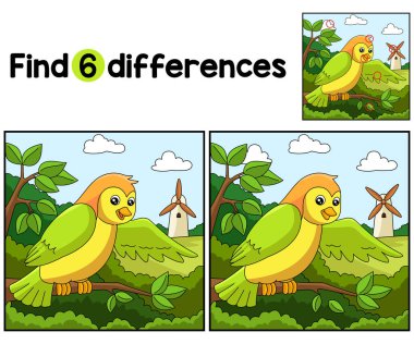 Find or spot the differences on this bird kids activity page. A funny and educational puzzle-matching game for children.