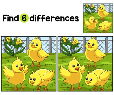 Find or spot the differences on this chicks kids activity page. A funny and educational puzzle-matching game for children.