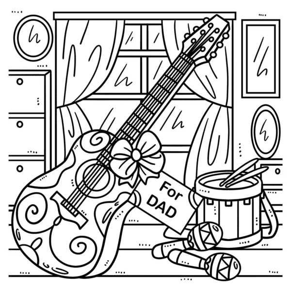 Cute Funny Coloring Page Gift Guitar Provides Hours Coloring Fun — Stockový vektor