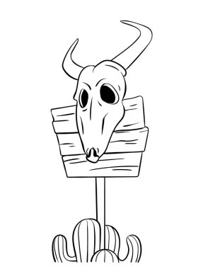 A cute and funny coloring page of Cowboy Bull Skull. Provides hours of coloring fun for children. Color, this page is very easy. Suitable for little kids and toddlers.