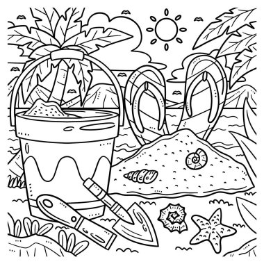 A cute and funny coloring page of Sand Castle Tools. Provides hours of coloring fun for children. Color, this page is very easy. Suitable for little kids and toddlers.