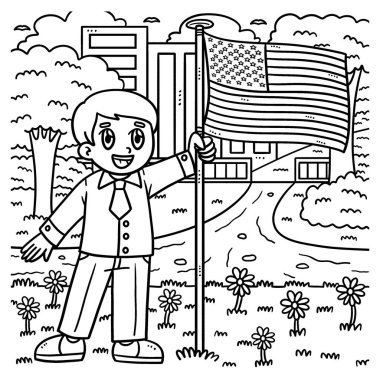 A cute and funny coloring page of Child Holding US Flag. Provides hours of coloring fun for children. Color, this page is very easy. Suitable for little kids and toddlers.