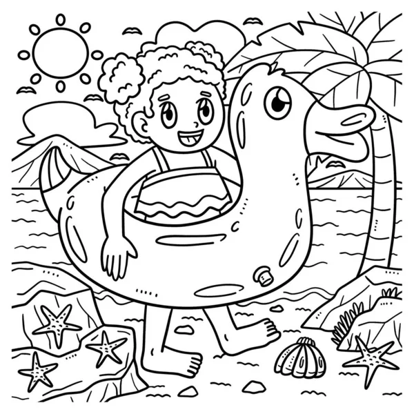A cute and funny coloring page of Summer Child with Swim Ring. Provides hours of coloring fun for children. Color, this page is very easy. Suitable for little kids and toddlers.