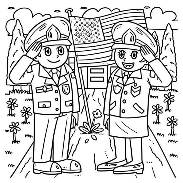 Cute Funny Coloring Page Soldier Hand Salute Provides Hours Coloring — Stock Vector