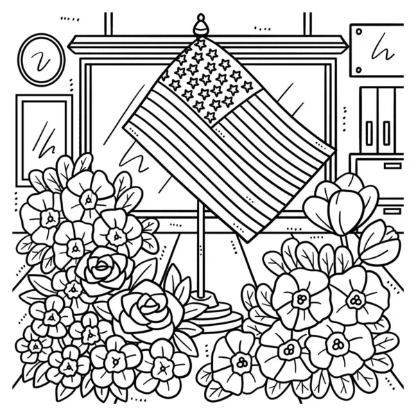 Cute Funny Coloring Page American Flag Flowers Provides Hours Coloring — Stock Vector