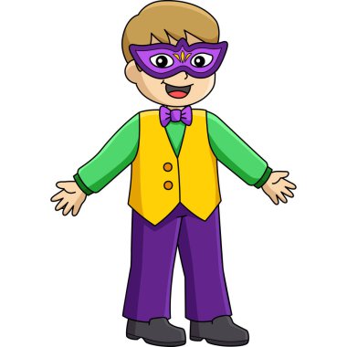 This cartoon clipart shows a Mardi Gras Boy with Mask illustration.
