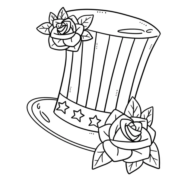 Cute Funny Coloring Page American Top Hat Rose Flower Provides — Stockvector