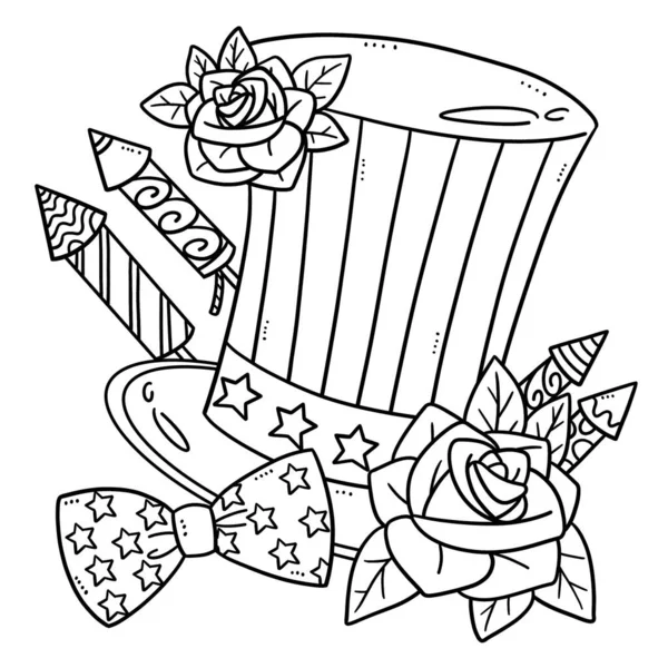 Cute Funny Coloring Page American Top Hat Provides Hours Coloring —  Vetores de Stock