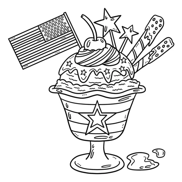 Cute Funny Coloring Page Ice Cream Parfait Flag Star Toppers — Stock vektor
