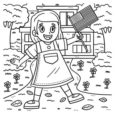 A cute and funny coloring page of Child Waving USA Flag. Provides hours of coloring fun for children. Color, this page is very easy. Suitable for little kids and toddlers.