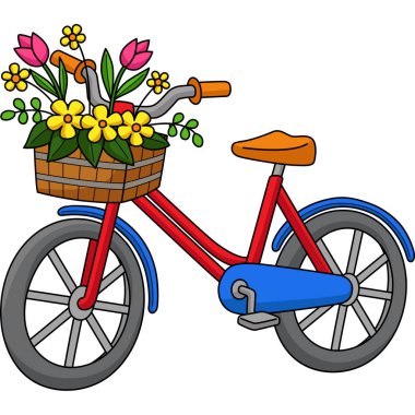 This cartoon clipart shows a Spring Bike with Flowers illustration.
