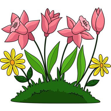 This cartoon clipart shows a Spring Tulip Flowers illustration.