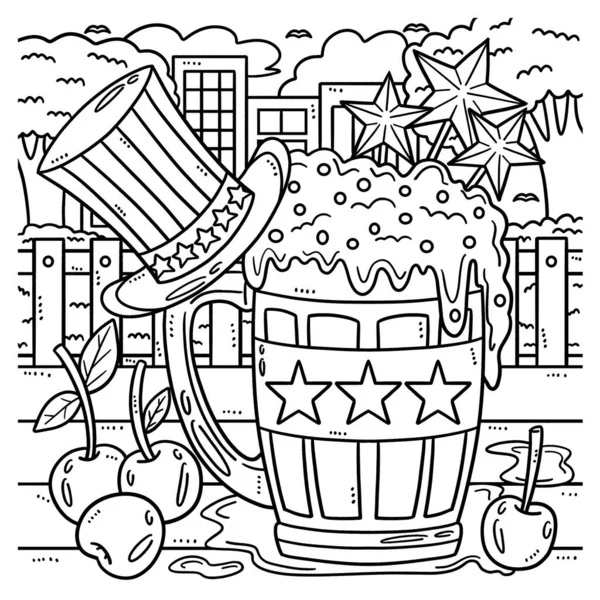 Cute Funny Coloring Page Beer Mug Top Hat Provides Hours — Stockvector