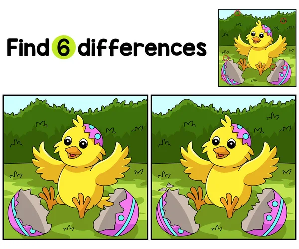 Find Spot Differences Chick Pop Out Easter Egg Kids Activity — Vetor de Stock