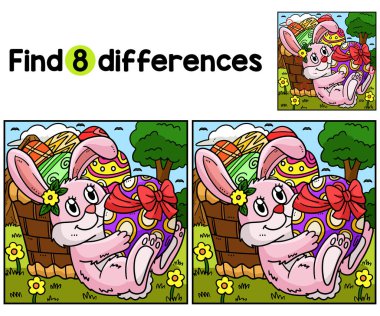 Find or spot the differences on this Bunny Hugging Easter Egg kids activity page. A funny and educational puzzle-matching game for children.