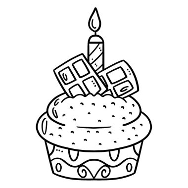 A cute and funny coloring page for a Birthday Cupcake with a candle. Provides hours of coloring fun for children. Color, this page is very easy. Suitable for little kids and toddlers.