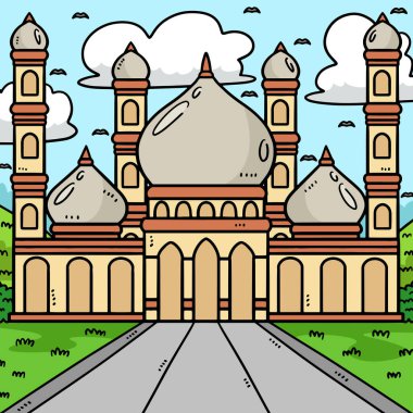 This cartoon clipart shows a Ramadan Mosque illustration.