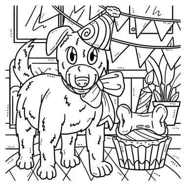 A cute and funny coloring page of Birthday Dog with Party Hat. Provides hours of coloring fun for children. Color, this page is very easy. Suitable for little kids and toddlers.