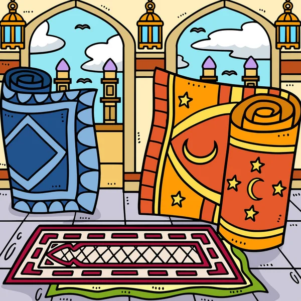 This cartoon clipart shows a Ramadan Prayer Mats illustration.
