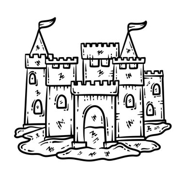 A cute and beautiful coloring page of a Sand Castle. Provides hours of coloring fun for adults.