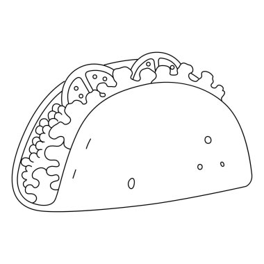 A cute and funny coloring page for Tacos. Provides hours of coloring fun for children. Color, this page is very easy. Suitable for little kids and toddlers. clipart