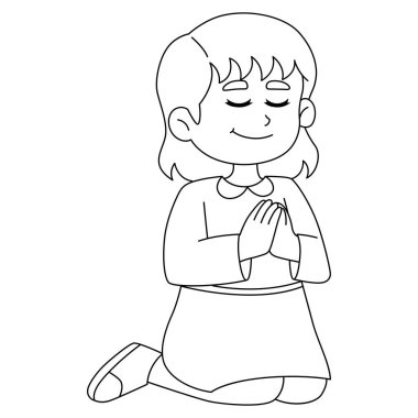 A cute and funny coloring page of a girl praying. Provides hours of coloring fun for children. Color, this page is very easy. Suitable for little kids and toddlers. clipart