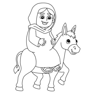 A cute and funny coloring page of Mary and the donkey. Provides hours of coloring fun for children. Color, this page is very easy. Suitable for little kids and toddlers. clipart