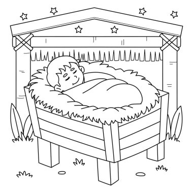 A cute and funny coloring page of baby Jesus. Provides hours of coloring fun for children. Color, this page is very easy. Suitable for little kids and toddlers. clipart