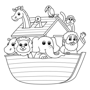 A cute and funny coloring page of Noahs ark. Provides hours of coloring fun for children. Color, this page is very easy. Suitable for little kids and toddlers. clipart