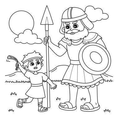David ve Goliath 'ın sevimli ve komik renkli sayfası. Çocuklar için saatlerce boyama eğlencesi sağlıyor. Renk, bu sayfa çok kolay. Küçük çocuklar ve yeni yürümeye başlayanlar için uygun..