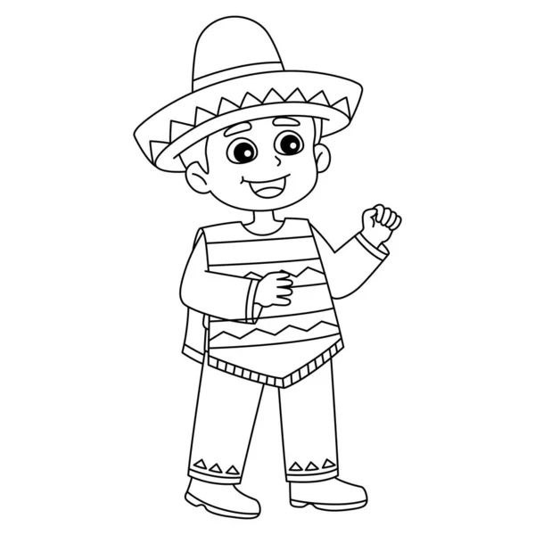 Гарна Кумедна Сторінка Мексиканського Хлопця Надає Дітям Час Розмальовку Колір — стоковий вектор