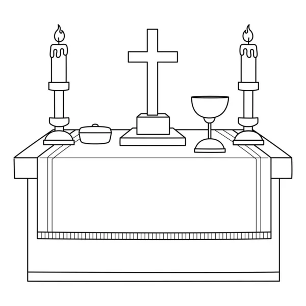 Una Página Para Colorear Lindo Divertido Mesa Altar Proporciona Horas — Vector de stock