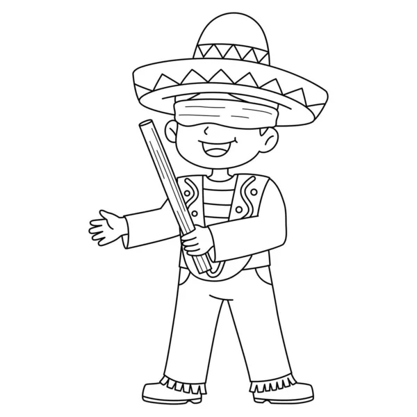 Urocza Zabawna Kolorowanka Dla Meksykańskiego Chłopca Gospodarstwa Pinata Stick Zapewnia — Wektor stockowy